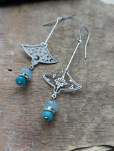 Load image into Gallery viewer, Asymmetrical Stingray Earrings with Aquamarine and Larimar