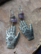 Load image into Gallery viewer, Astrological Hand Earrings with Amethyst