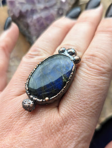 Size 10.5 Deep Blue Labradorite Electroformed Ring