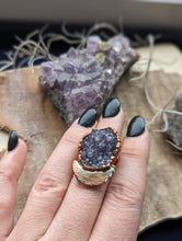 Load image into Gallery viewer, Size 7.25 Druzy Amethyst Electroformed Ring