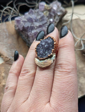 Load image into Gallery viewer, Size 7.25 Druzy Amethyst Electroformed Ring
