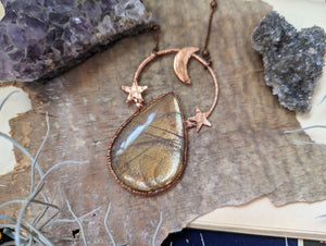 Electroformed Sunstone and Stars Necklace