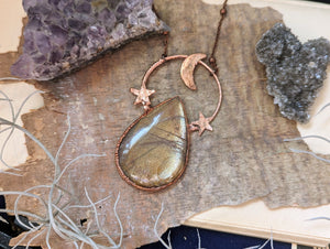 Electroformed Sunstone and Stars Necklace