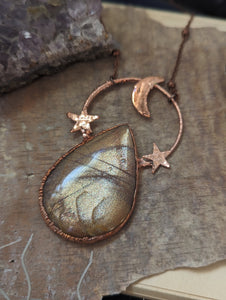 Electroformed Sunstone and Stars Necklace