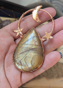 Electroformed Sunstone and Stars Necklace