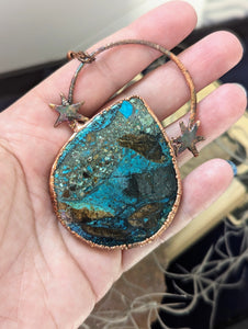 Electroformed Chrysocolla and Stars Necklace