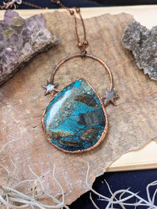 Electroformed Chrysocolla and Stars Necklace