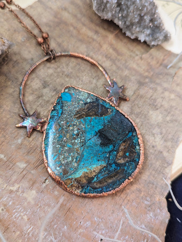 Electroformed Chrysocolla and Stars Necklace