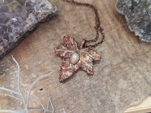 Electroformed Ivy Leaf with Opal Necklace