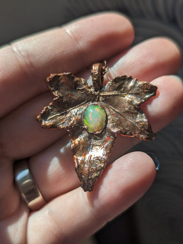 Electroformed Ivy Leaf with Opal Necklace