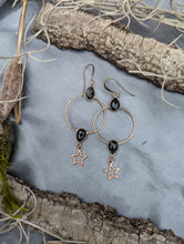 Load image into Gallery viewer, Gemstone Hoop Earrings with Stars - Onyx