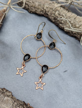 Load image into Gallery viewer, Gemstone Hoop Earrings with Stars - Onyx