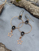 Load image into Gallery viewer, Gemstone Hoop Earrings with Stars - Onyx