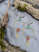 Load image into Gallery viewer, Gemstone Hoop Earrings with Stars - Carnelian and Chalcedony