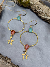 Load image into Gallery viewer, Gemstone Hoop Earrings with Stars - Carnelian and Chalcedony