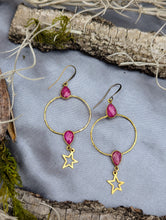 Load image into Gallery viewer, Gemstone Hoop Earrings with Stars - Ruby