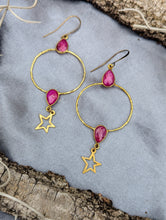 Load image into Gallery viewer, Gemstone Hoop Earrings with Stars - Ruby