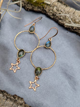 Load image into Gallery viewer, Gemstone Hoop Earrings with Stars - Labradorite