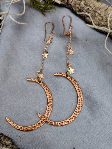 Copper Moon Earrings with Labradorite and Star Chain - 1