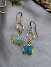 Load image into Gallery viewer, Labradorite Squares and Honeycomb Earrings