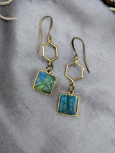 Load image into Gallery viewer, Labradorite Squares and Honeycomb Earrings