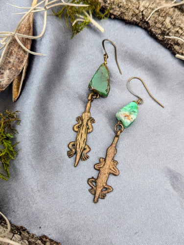 Chrysoprase Earrings with Caimen