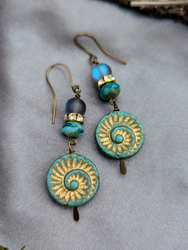 Czech Glass Ammonite Earrings