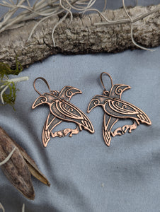 Antique Copper Raven Earrings