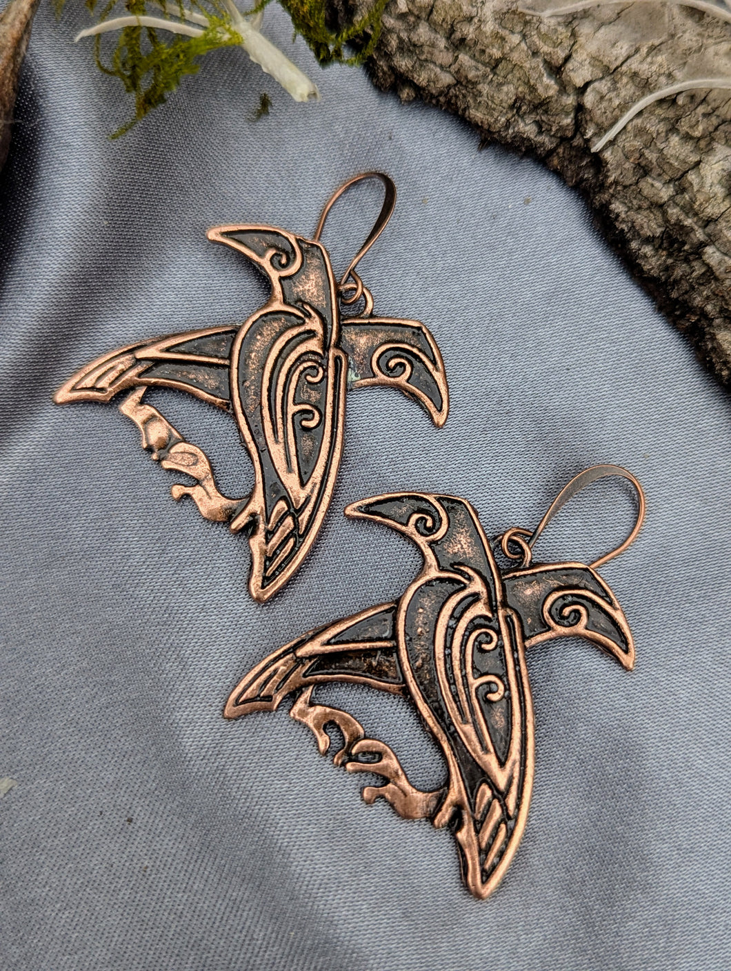 Antique Copper Raven Earrings