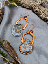 Load image into Gallery viewer, Copper Electroformed Ammonite Pair Earrings - Large Hexagons