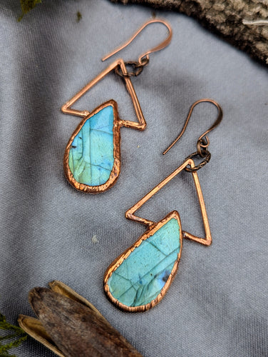 Copper Electroformed Labradorite Teardrop Earrings