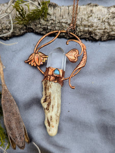 Electroformed Antler and Quartz Necklace