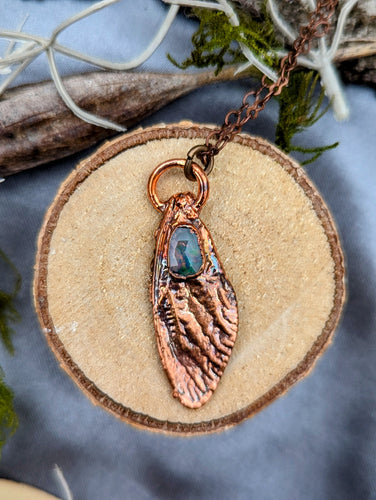 Electroformed Real Cicada Wing Necklace with Opal