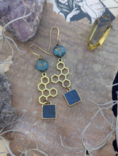 Load image into Gallery viewer, Labradorite Honeycomb Bee Earrings