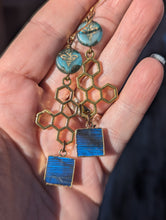 Load image into Gallery viewer, Labradorite Honeycomb Bee Earrings