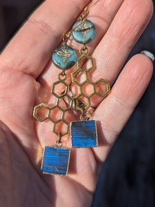 Labradorite Honeycomb Bee Earrings