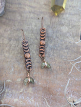 Load image into Gallery viewer, Labradorite Moon and Copper Moon Phase Earrings