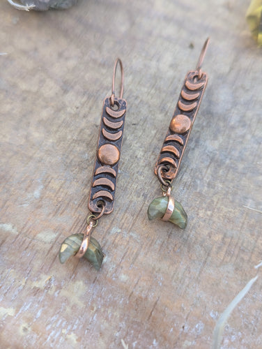 Labradorite Moon and Copper Moon Phase Earrings