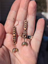 Load image into Gallery viewer, Labradorite Moon and Copper Moon Phase Earrings