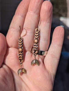 Labradorite Moon and Copper Moon Phase Earrings