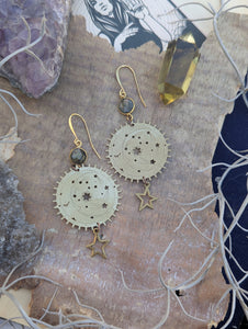 Sleepy Moon and Stars Labradorite Earrings