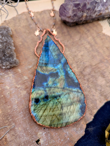 Copper Electroformed Giant Labradorite Statement Necklace