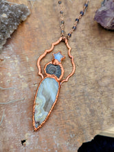 Load image into Gallery viewer, Copper Electroformed Lace Agate Ammonite Necklace