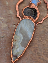 Load image into Gallery viewer, Copper Electroformed Lace Agate Ammonite Necklace