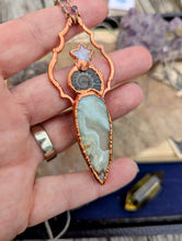 Load image into Gallery viewer, Copper Electroformed Lace Agate Ammonite Necklace