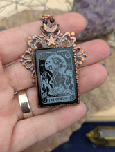 Load image into Gallery viewer, Copper Electroformed Etched Onyx Cowgirl Skeleton Necklace