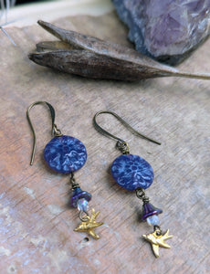 Purple Dahlia Hummingbird Earrings