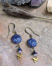 Load image into Gallery viewer, Purple Dahlia Hummingbird Earrings