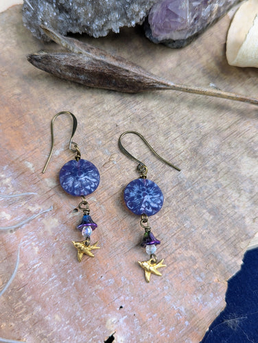 Purple Dahlia Hummingbird Earrings