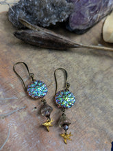 Load image into Gallery viewer, Iridescent Dahlia Hummingbird Earrings